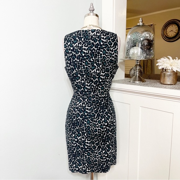 J. Crew Jacquard Cotton Sheath Dress Black Green Leopard Print 2 - Picture 7 of 11